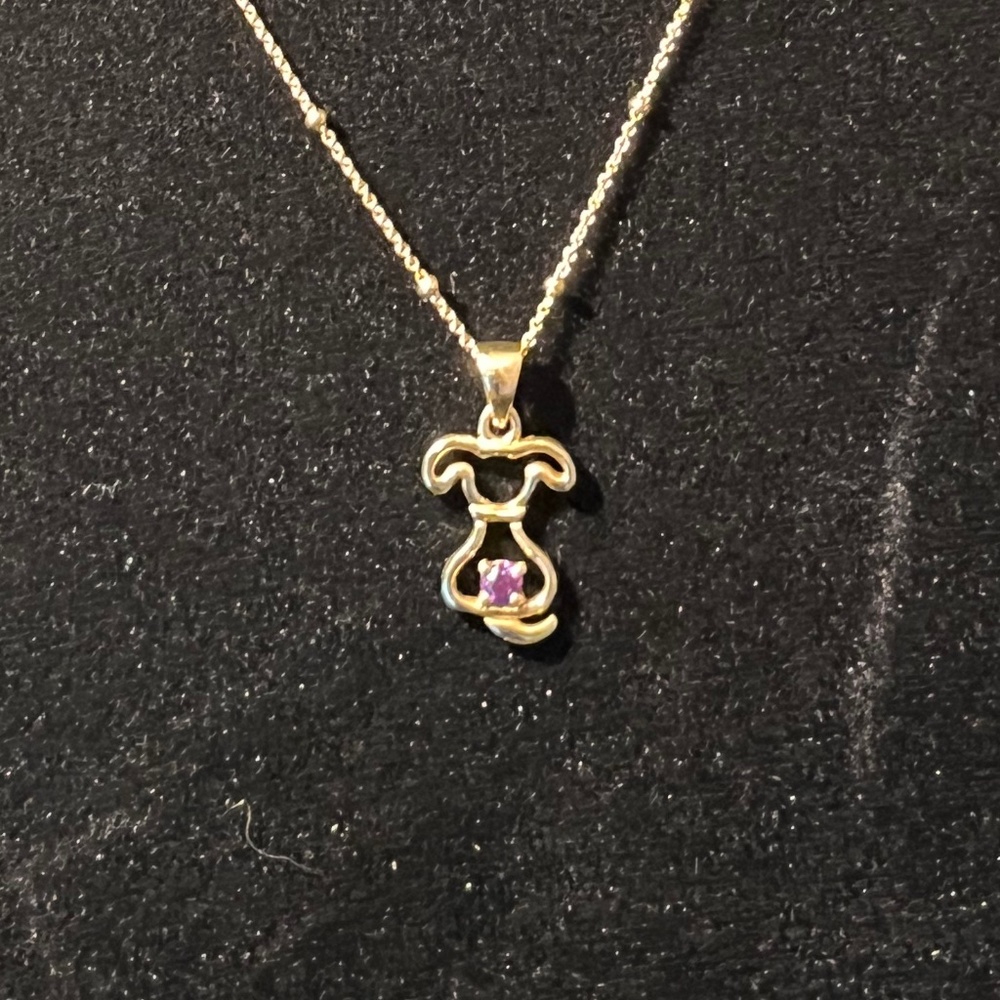 Gold Necklace and Amethyst Pendant